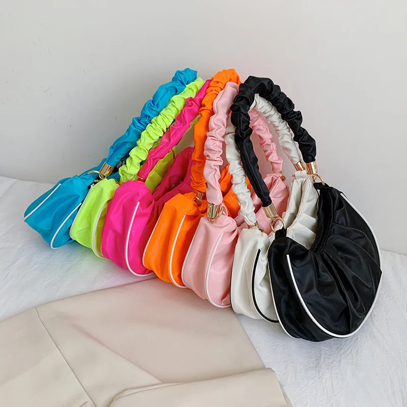 Hot trendy neon underarm bag bright color cheap nylon purse handbag cute trendy fashion bags 2021