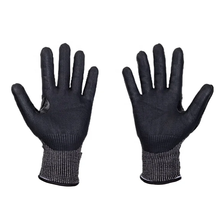 Black HPPE Anti-Impact Safety Gloves Coated Foam Nitrile Palm Thumb Crotch Reinforced TPR Back and Fingers Mechanical Anti-Cut