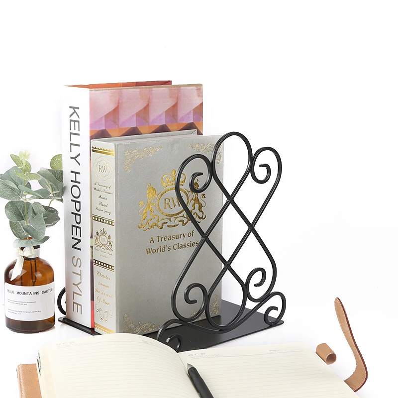 European Hot Sales Retro Metal Bookends Black L-Shaped Bookend Supports on Office Desk And School