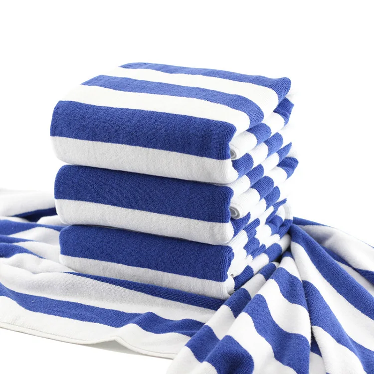 Wholesale White Blue Stripes 100% Cotton Custom Beach Towels Super Large Striped Jacquard Bath Towel
