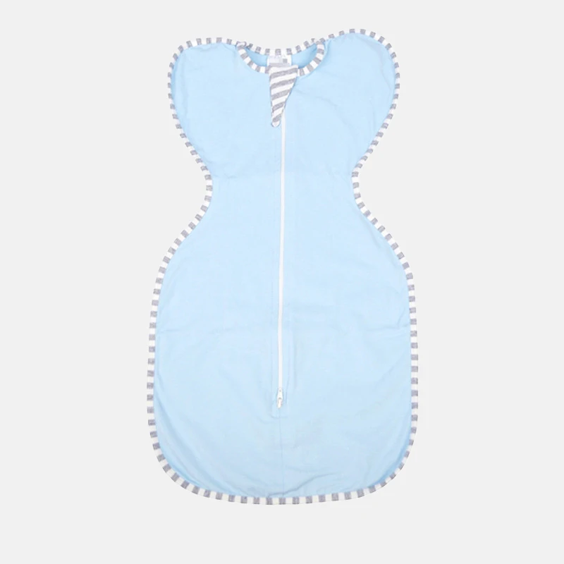 Custom GOTS Organic Cotton Summer Sleeveless Stripe Binding Zipper Wearable Swaddle Baby Sleep Sack Baby Sleeping Bag