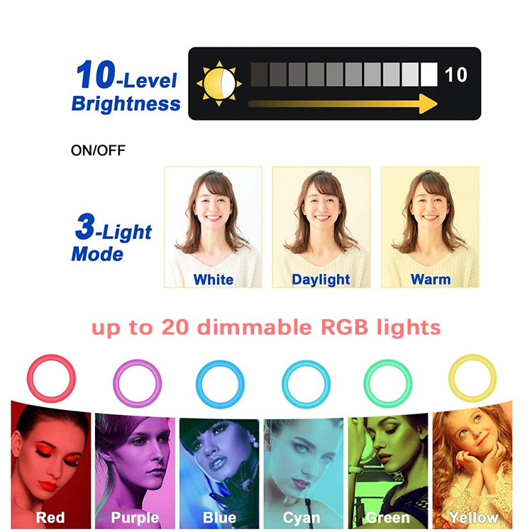 12 inch video LED Selfie Ring light RGB dimmable Ring phone light with 1.6m Tripod Stand for Live Stream YouTube