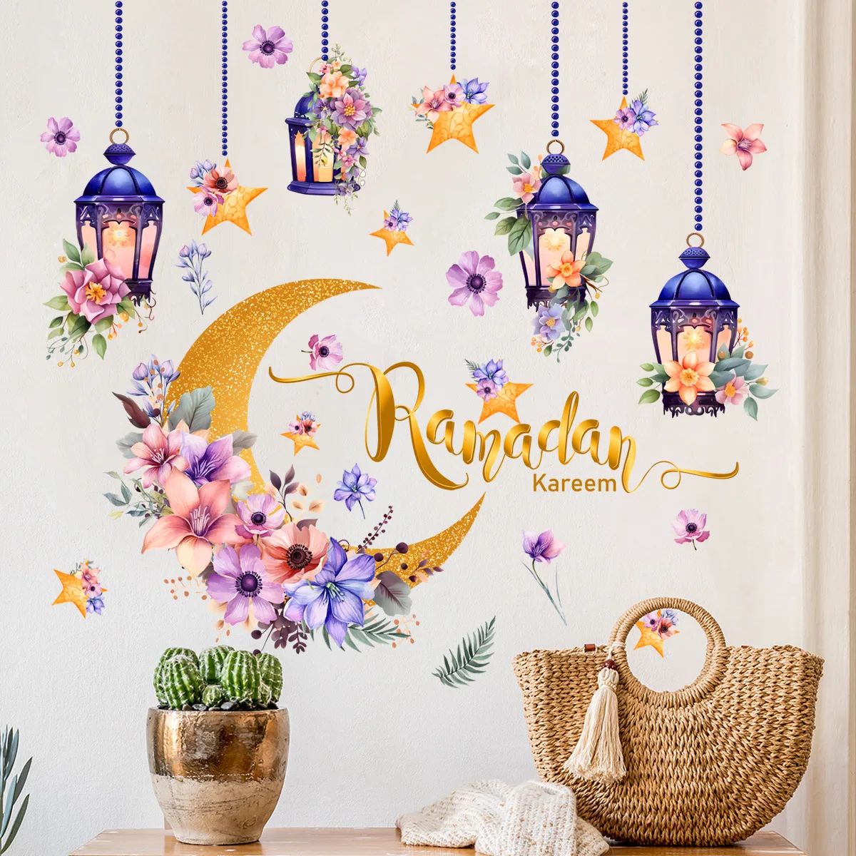 Muslim Moon Lantern Wallpaper Ramadan Kareem Wall Sticker For Islam Home Decoration