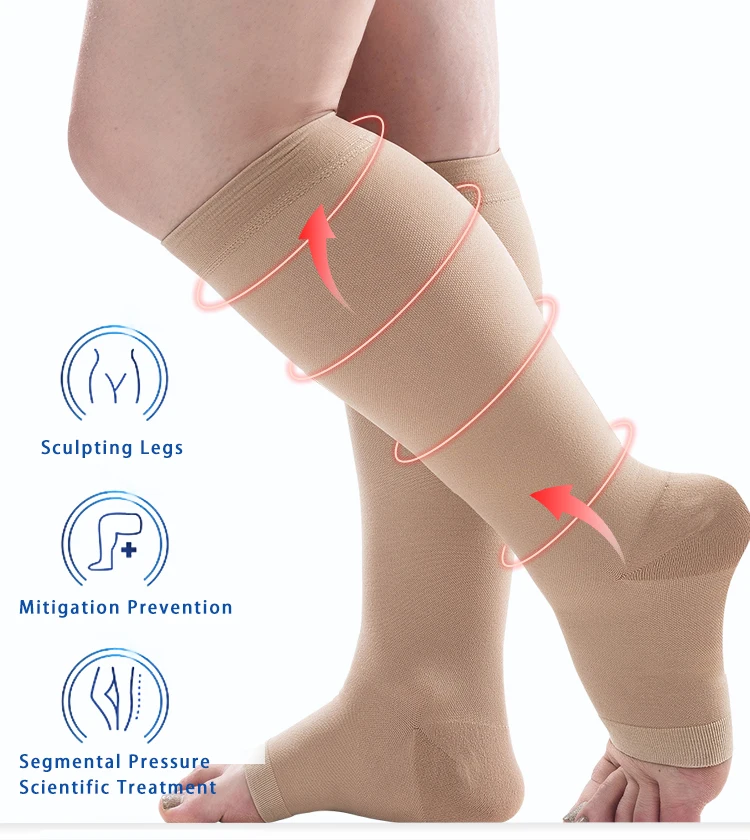 30-40 mmHg Open Toed Knee High Compression Sock for Unisex Nurse Recommendation