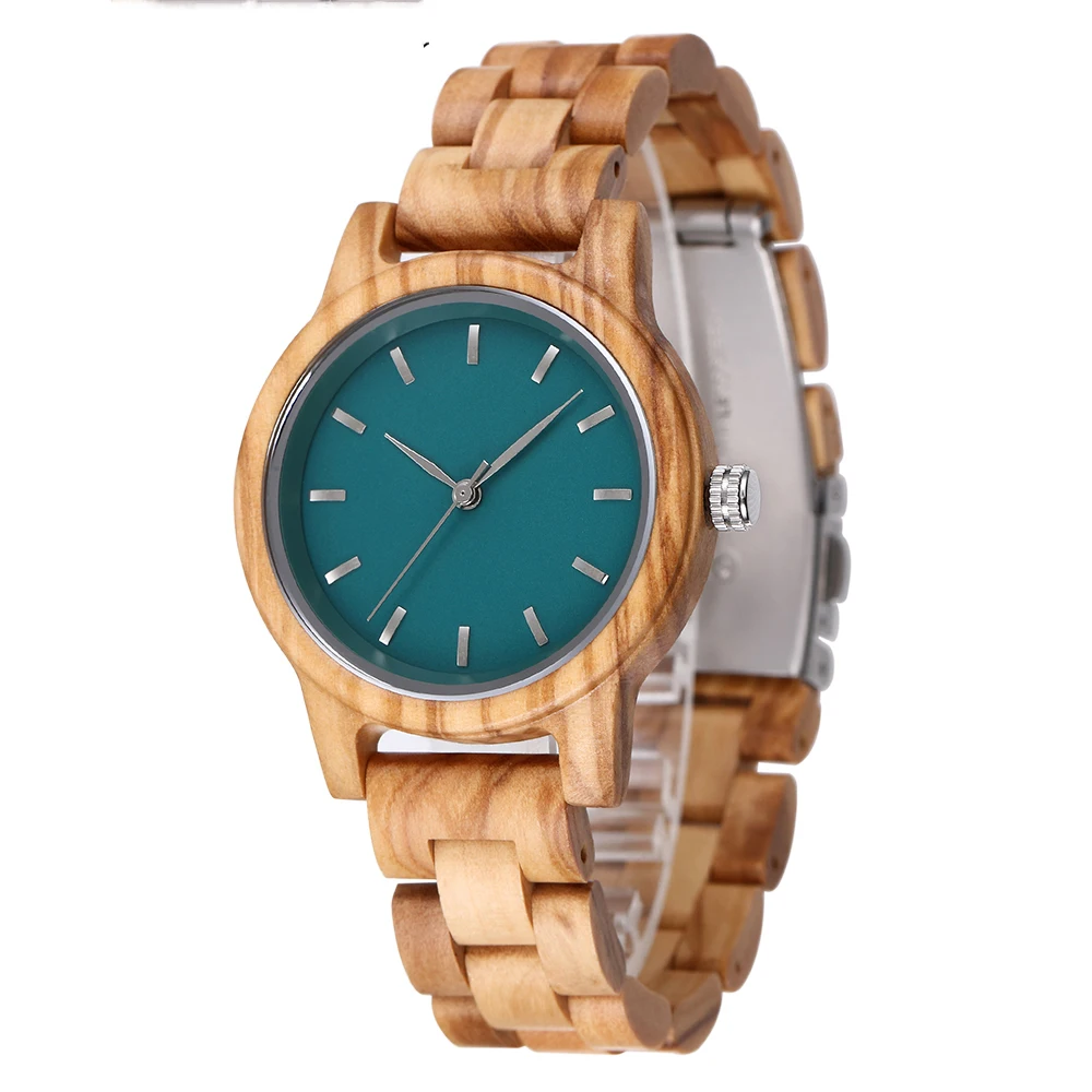 OEM Brand Custom Women Zebra Wood Bracelet Watches 2020 New Arrival Ladies Blue Dial Wooden Wristwatches Dropshipping Wholesale