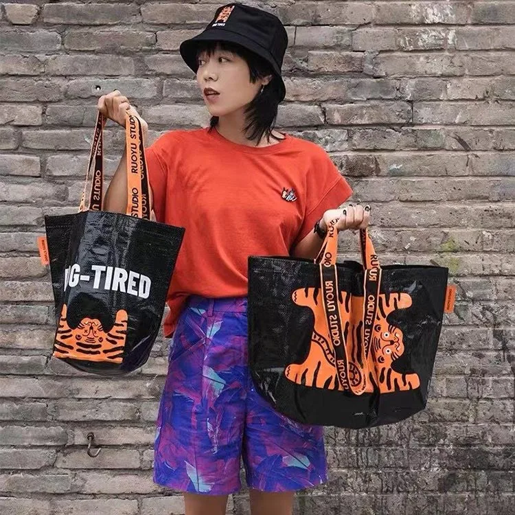 Recyclable large capacity fashion shoulder packaging tote laminated pp woven shopping bag