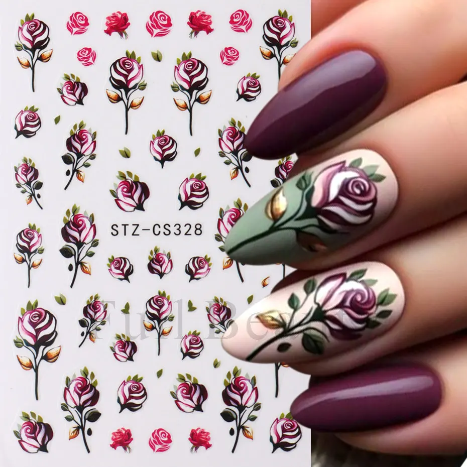 Hot selling STZ red heart love rose flower fake nails stickers accessory nail design valentines