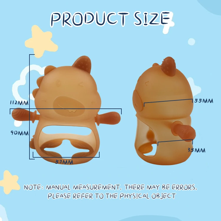OBJ custom color Dinosaur baby teether bite glue potable and edible silicone anti-eating hand baby teether stick