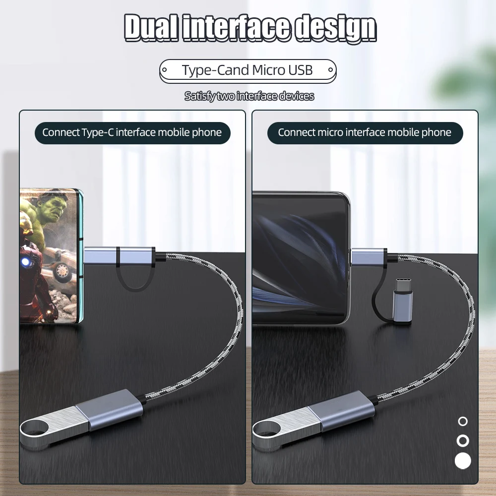 Pogo 2 in 1 Micro USB Type C Adapter Cable For Samsung S10 Xiaomi Huawei Tablet Micro USB C Male to USB3.0 Female OTG Adapter