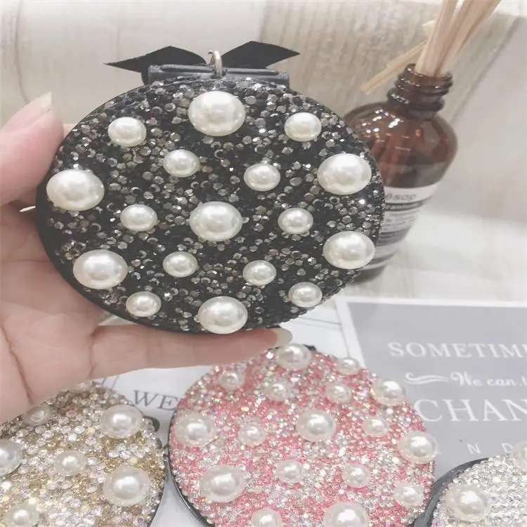 Портативное круглое складное компактное зеркало для макияжа со стразами и бриллиантами с брелоком подарка