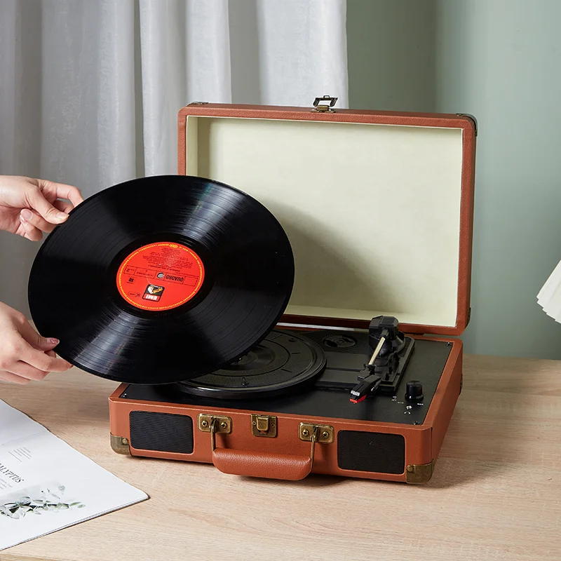 Factory price Customized  Classic wooden LP player with speakers vinyl gramophone turntable record player