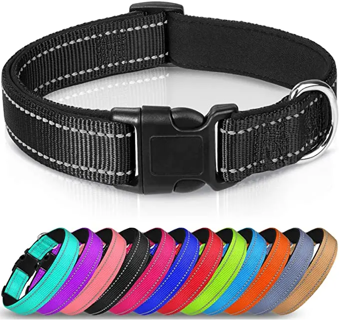 Reflective Soft Neoprene Padded Breathable Nylon Pet Collar Adjustable for Small Medium Large Dogs