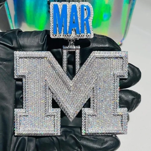 Factory moissanite custom pendant Moissanite Baguette Cut  Lab Diamonds letter Iced Out Pendant As a Gift