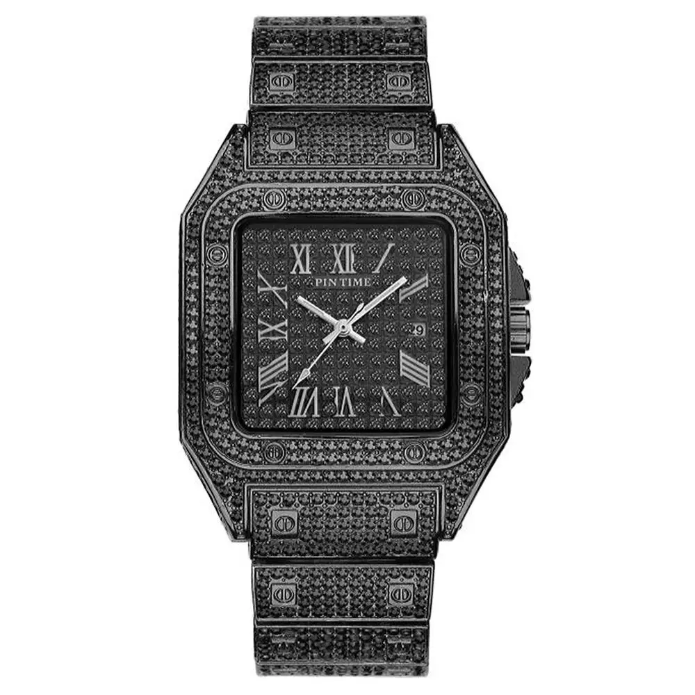 Dropshipping Square Watch Men Hip Hop Iced Out Mens Watches Top Brand Luxury Gold Quartz Clock relogio masculino reloj hombre