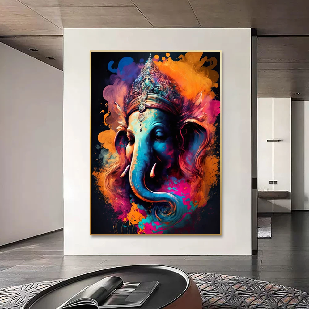 Ganesh Wall Art-Yoga Art Poster Hindu God Ganapati Painting Spiritual Art in Hinduism Wall Decorative Painting