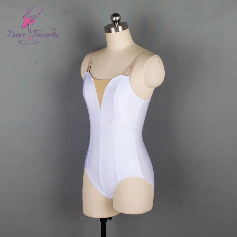 18579 Adult ballet dance basic leotard practice wear white/black spandex leotards with nude V neck
