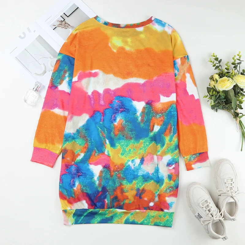 New Arrivals Fall 2022 Women Clothes Long Sleeve Tie Dye With Pocket Fall Dresses For Women