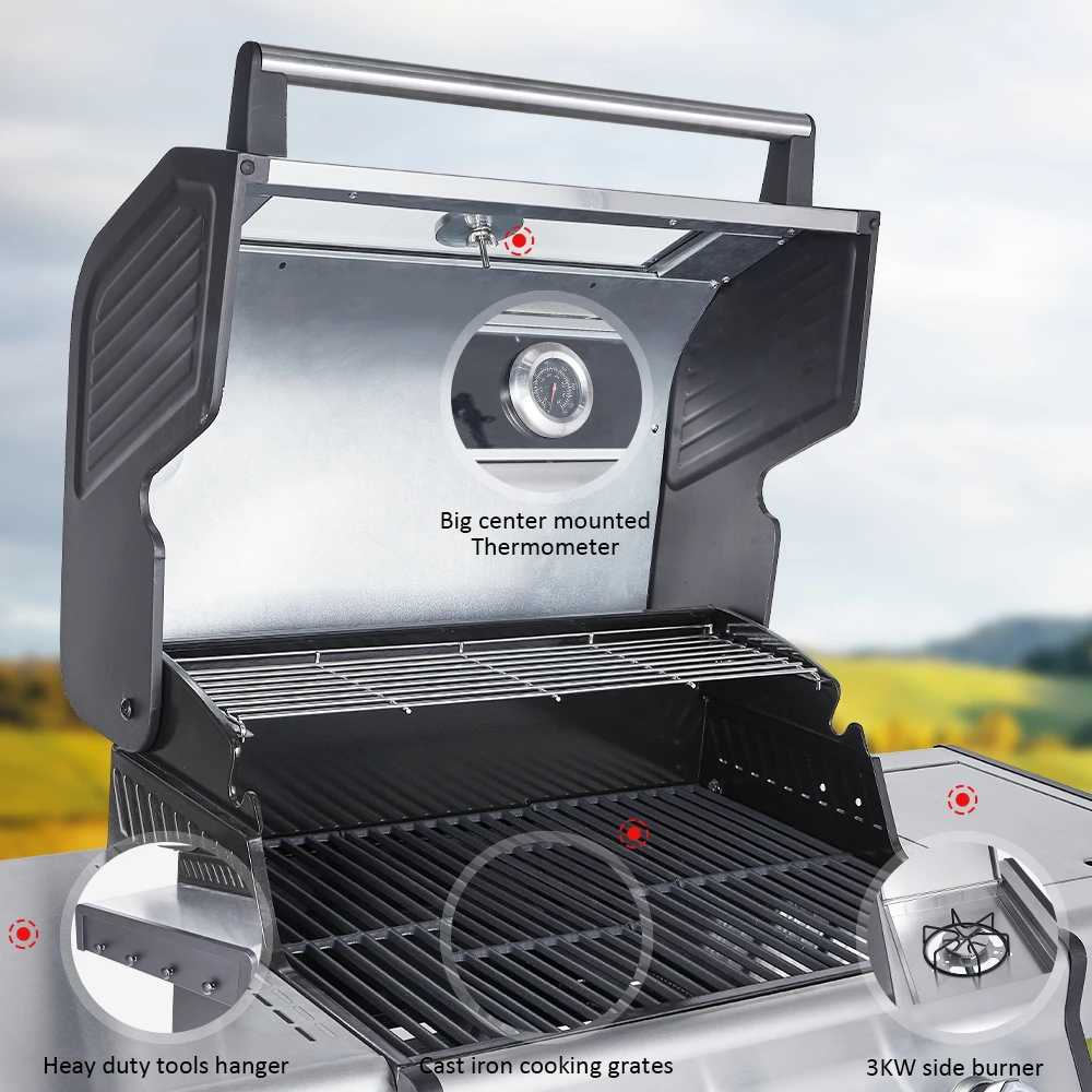 China BBQ Grills Camping Small Gas Grill Portable Smokeless 2+1 Burner Propane Gas Grill