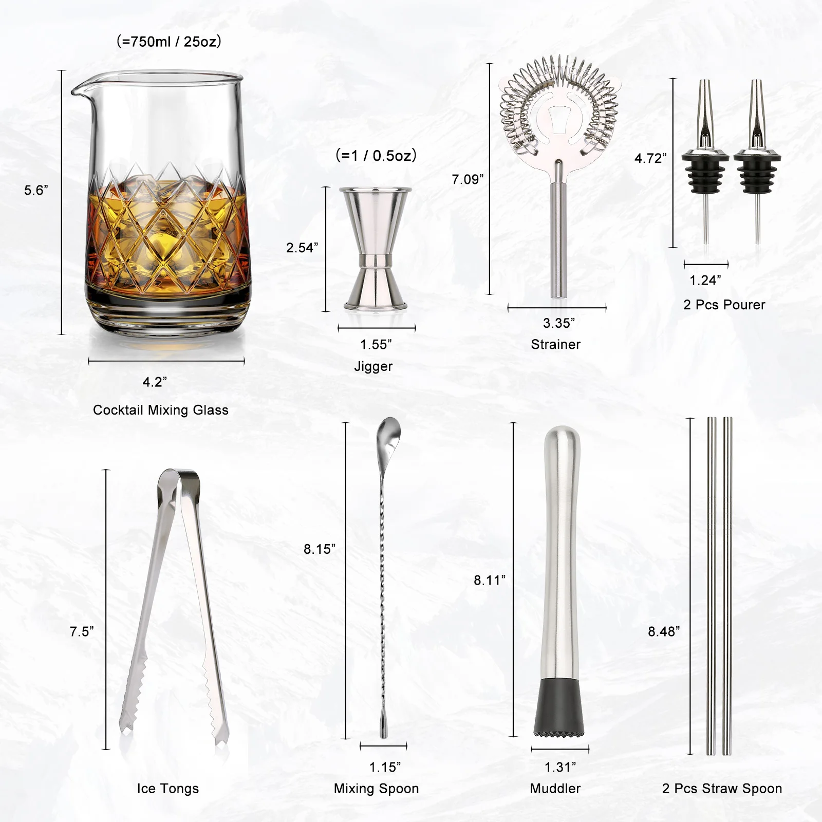 
10 Pcs Crystal Cocktail Mixing Glass Set, 750ml Cocktail Glass Shaker,Bartender Kit for Home Party - Makes a Great Gift 