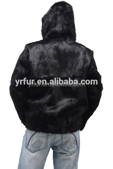 YR224 custom made Rabbit fur coat for men Hooded jacket mens fur hood jacket
