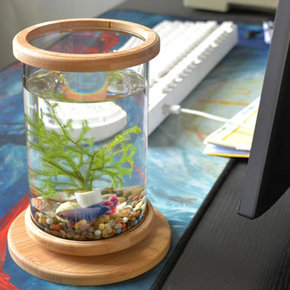 Unique Revolving Desktop 360 Degree Fish Tank With Glass Square Jar Fish Tank Aquarium For Home Office Decoration