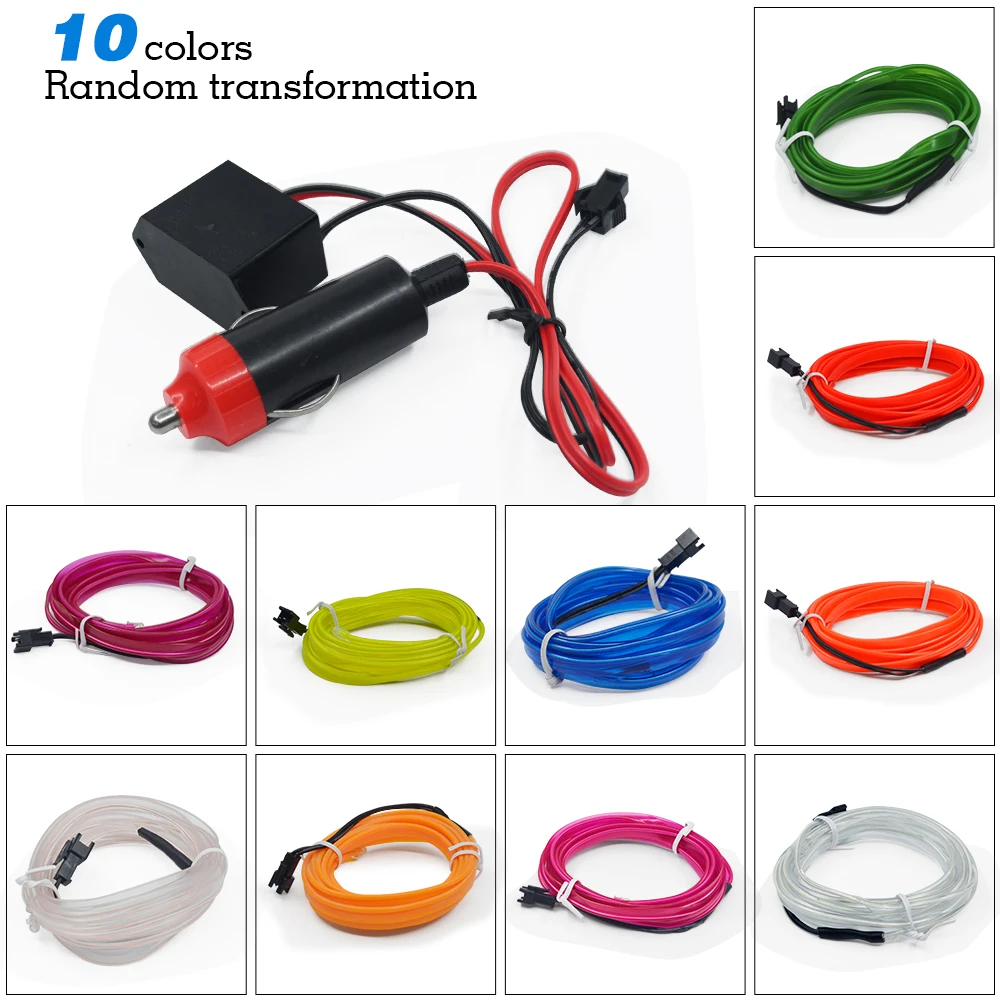 1M 3M 5M car EL Wire led strip Atmosphere light for DIY flexible AUTO interior Lamp Party decoration lights Neon strips 12V USB