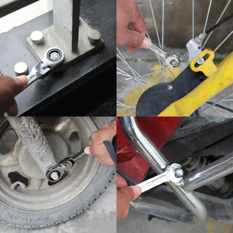 Dual Purpose 17 Sets of 72-Teeth Adjustable Head Ratchet Wrench Open Automatic Quick and Labor-Saving Spanner Set