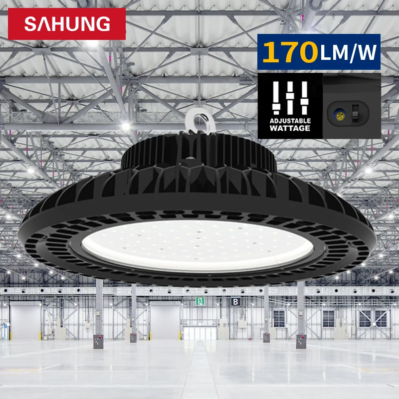 High Lumens IP65 Waterproof Die-casting UFO High Bay Lamp 100W 150W 200W Warehouse Factory LED Lamps 170LM/W 5-Year Warranty
