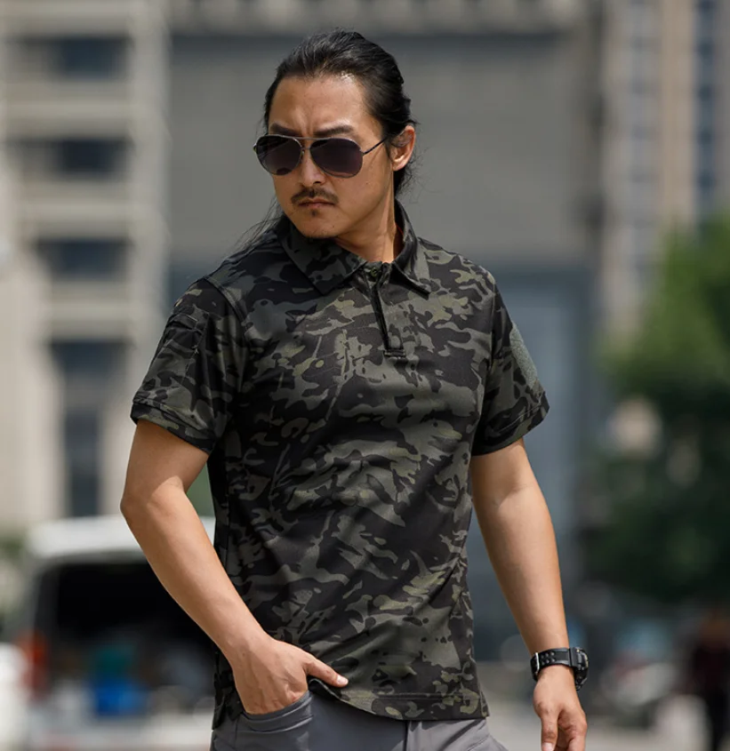 DFT0301  stock promotion Polo T shirts short sleeves with pocket on arm and magric sticky sign address