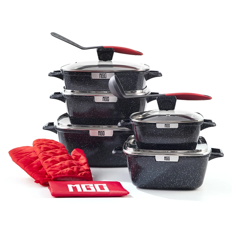 MGC Custom Copper Non Stick Induction Bottom Square Cooking Pot Set Kitchen Cookware Set