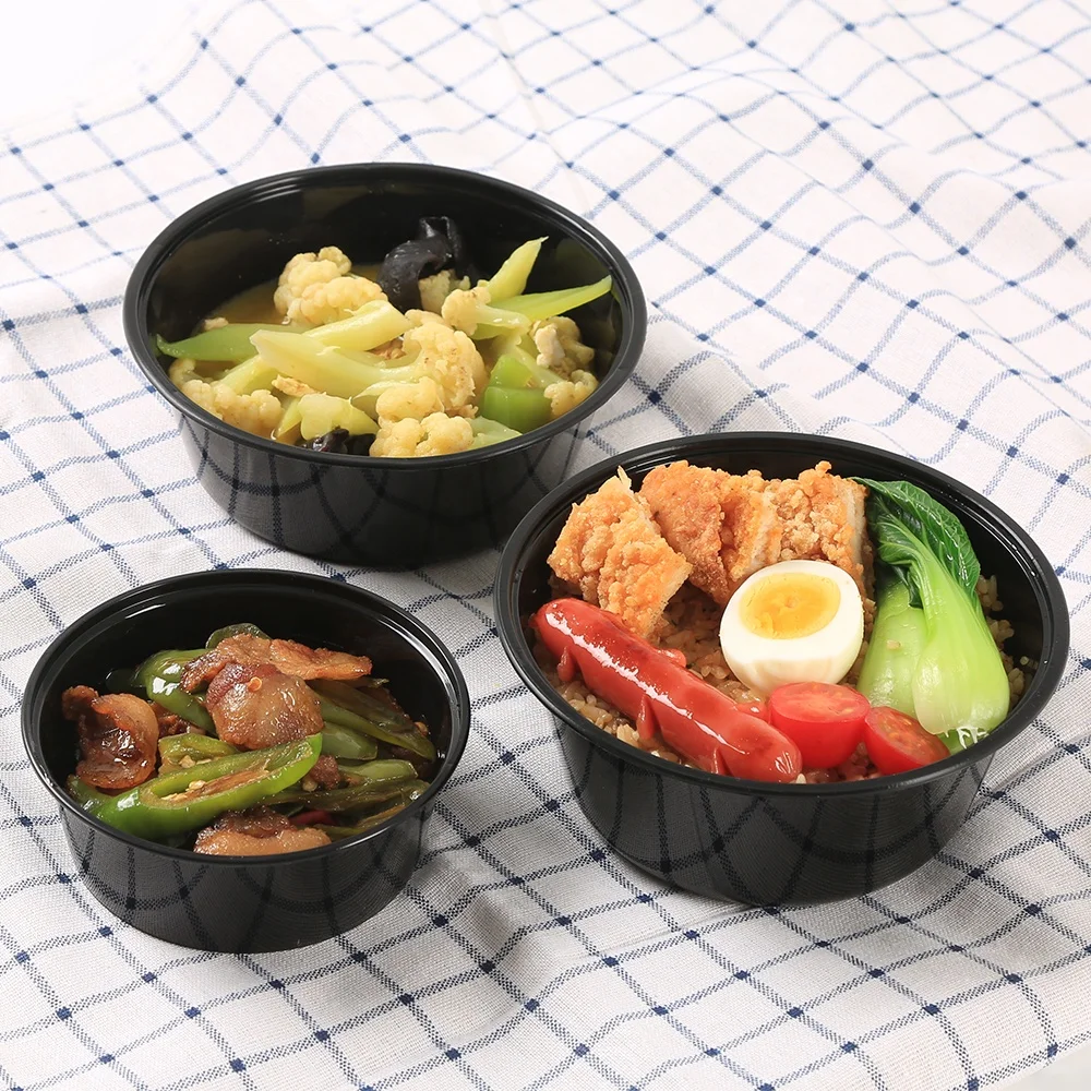 Pp черный круглый экологически чистый Ланч-бокс для микроволновой печи, одноразовый пластиковый бэнто-бокс на вынос для супового соуса