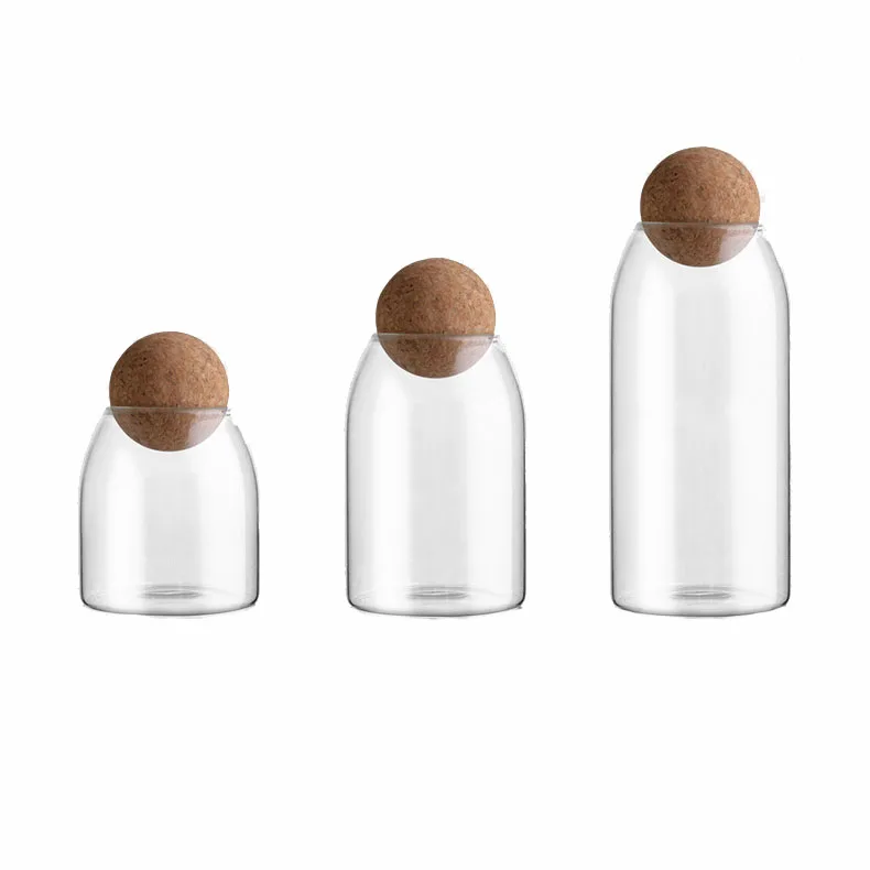 Reihey Glass Airtight Canisters Tall Glass Storage Containers with Spherical Cork Lids Glass Canister for Food Storage