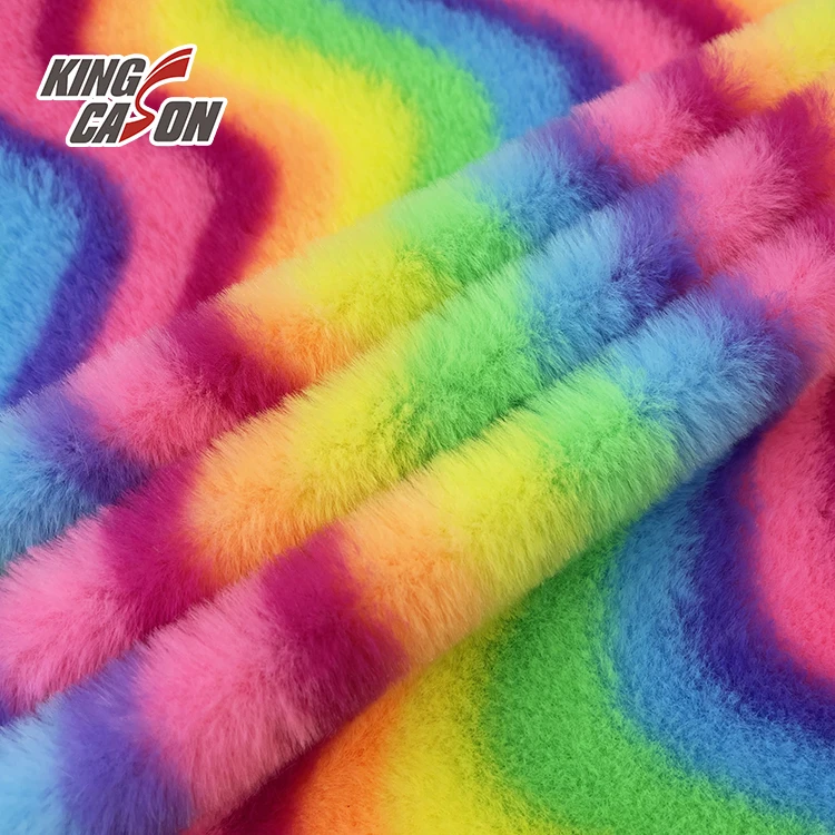 Kingcason Rainbow Design Prints Rabbit Faux Fur For Blankets