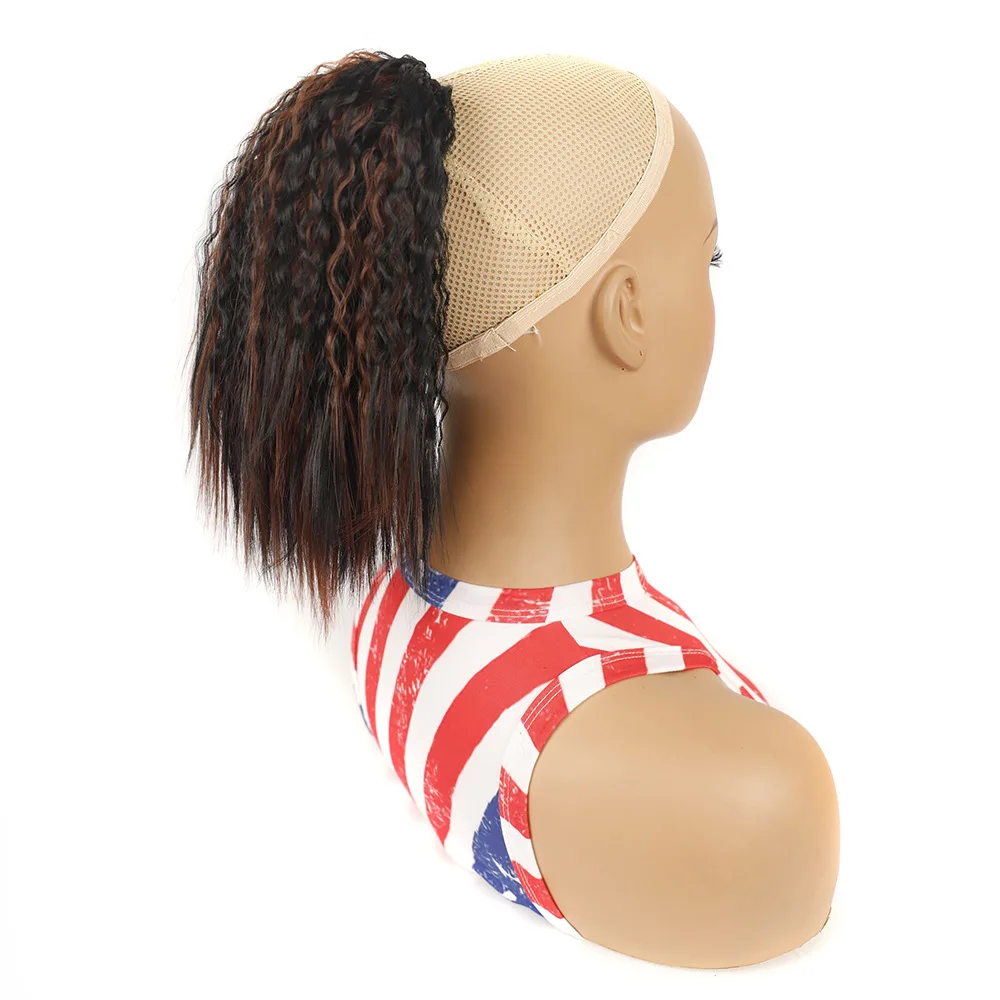 Water Wave Fluffy Ponytail For Women Short Afro Kinky Curly Synthetic Drawstring Ponytail Hair Extension