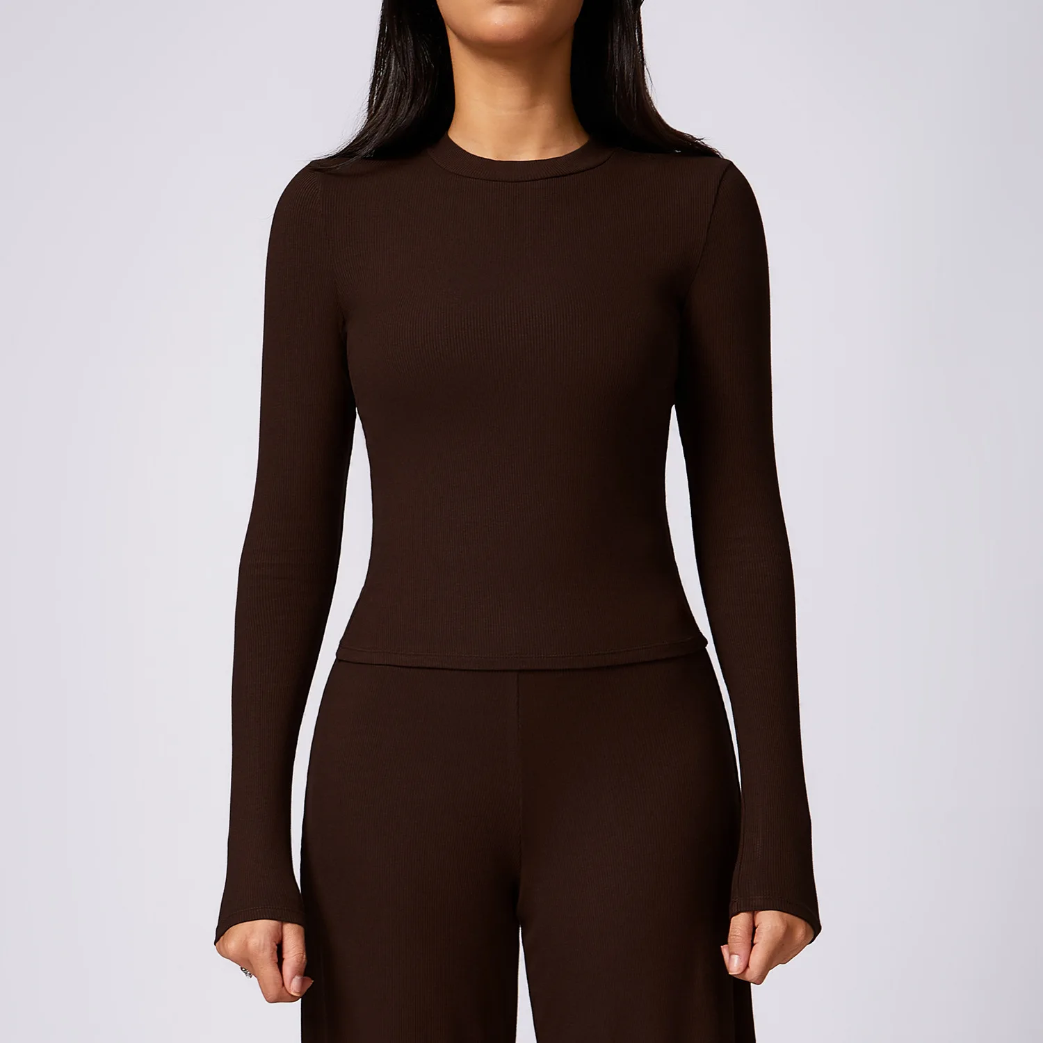 Custom Logo High Strength Tight Long Sleeved Ribbed Quick Drying Yoga Wear Apparel Running Sports T-shirt Fitness Yoga Gym Top