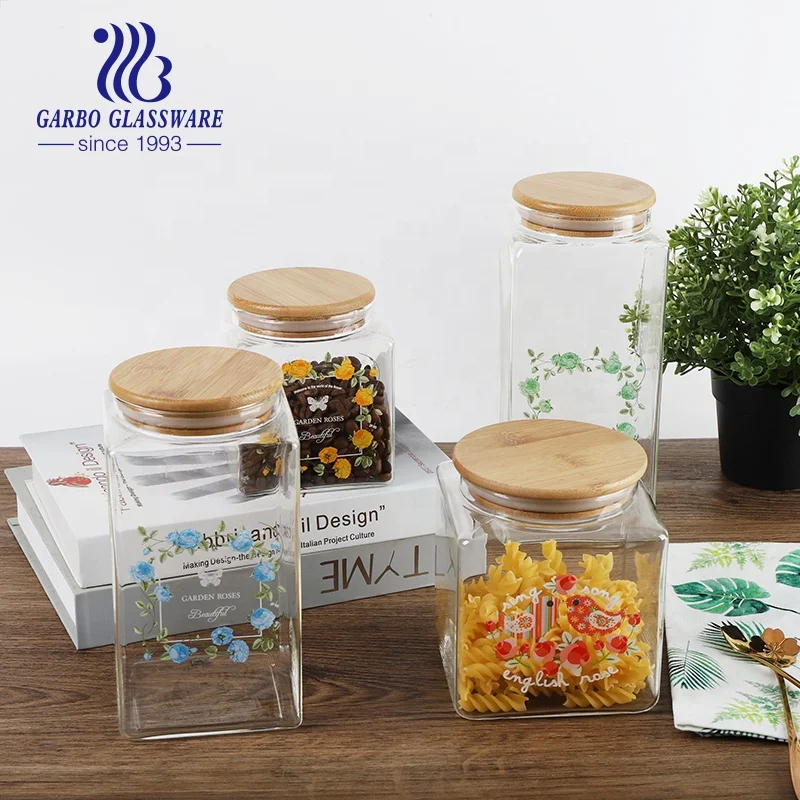 Customized designs borosilicate glass storage jar with lid kitchenware food spaghetti beans spice keep fresh gifts for mom