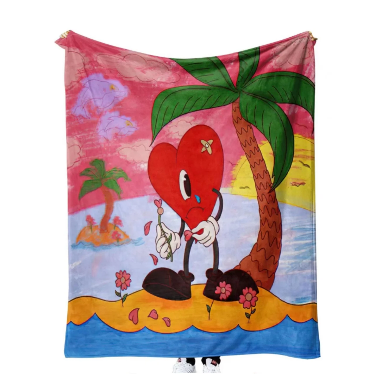 Wholesale Supply Personalized Unique Custom Fleece Blanket For White  bad cute bunny towel Transfer bad bunny blanket