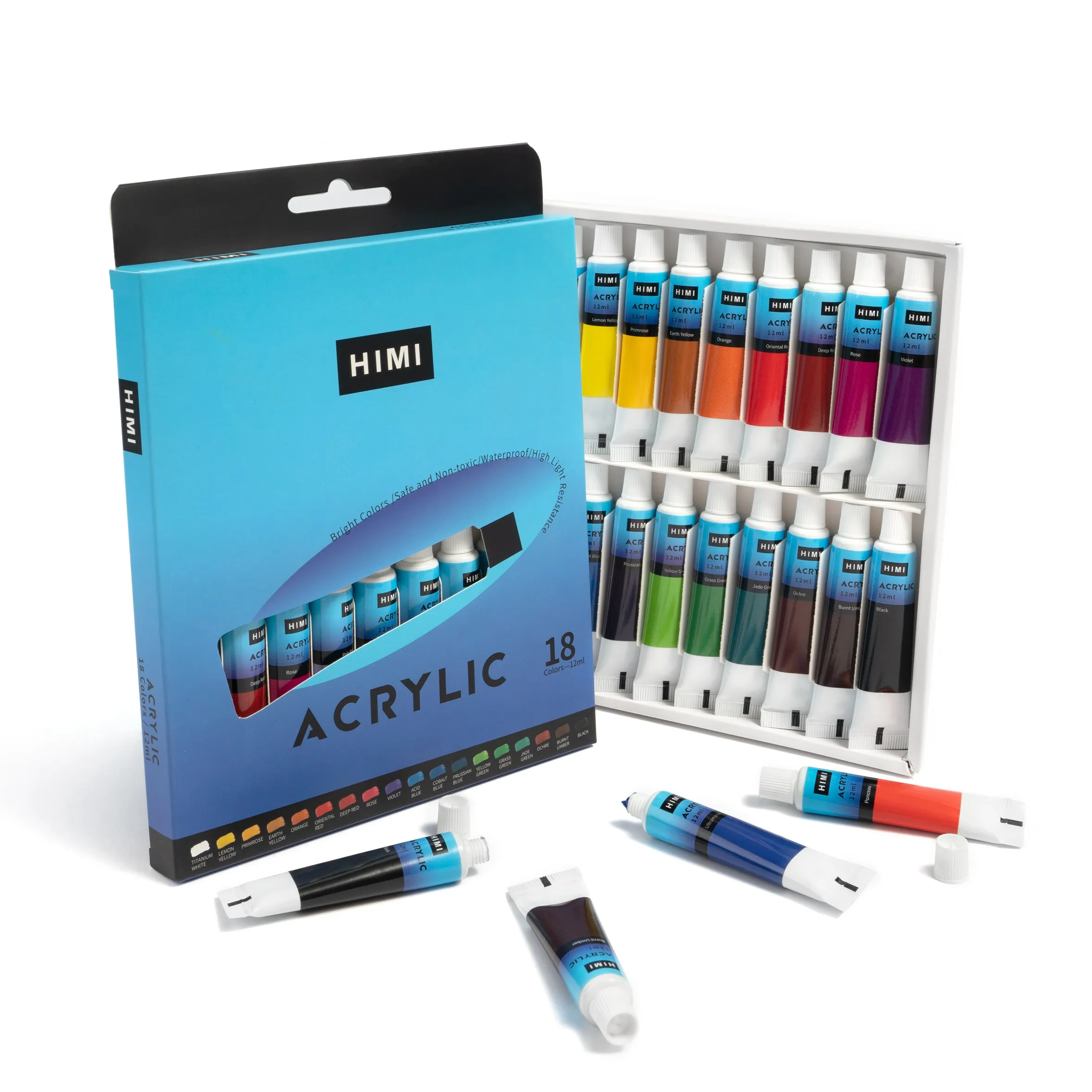 China manufacturer HIMI 12ml 18colors non-toxic acrylic paint brands