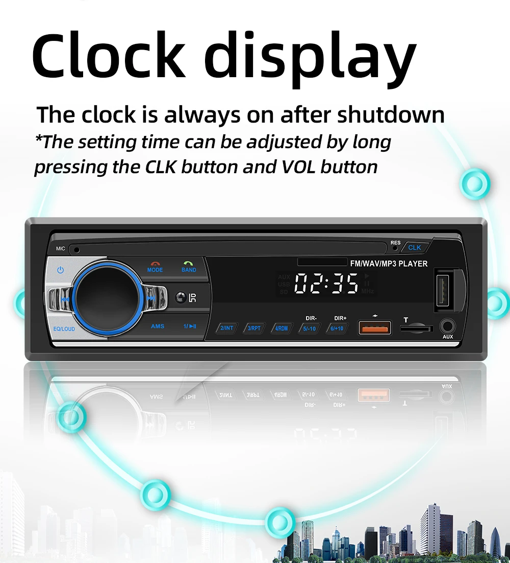 BQCC Car 1DIN MP3 Player Radio Dual USB Bluetooth Stereo RCA Audio Output 12V FM/TF/AUX Radio Power Off Memory Wire Protection