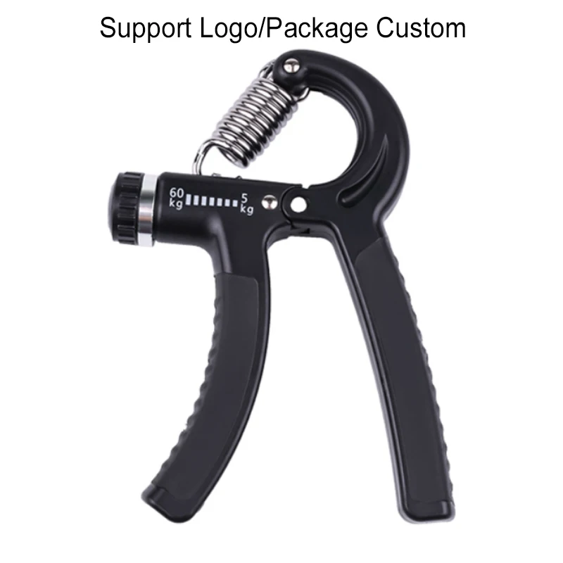 Support logo print gym fitness 5-60 kg adjustable alloy spring strength hand grip strengthener heavy duty anti slip