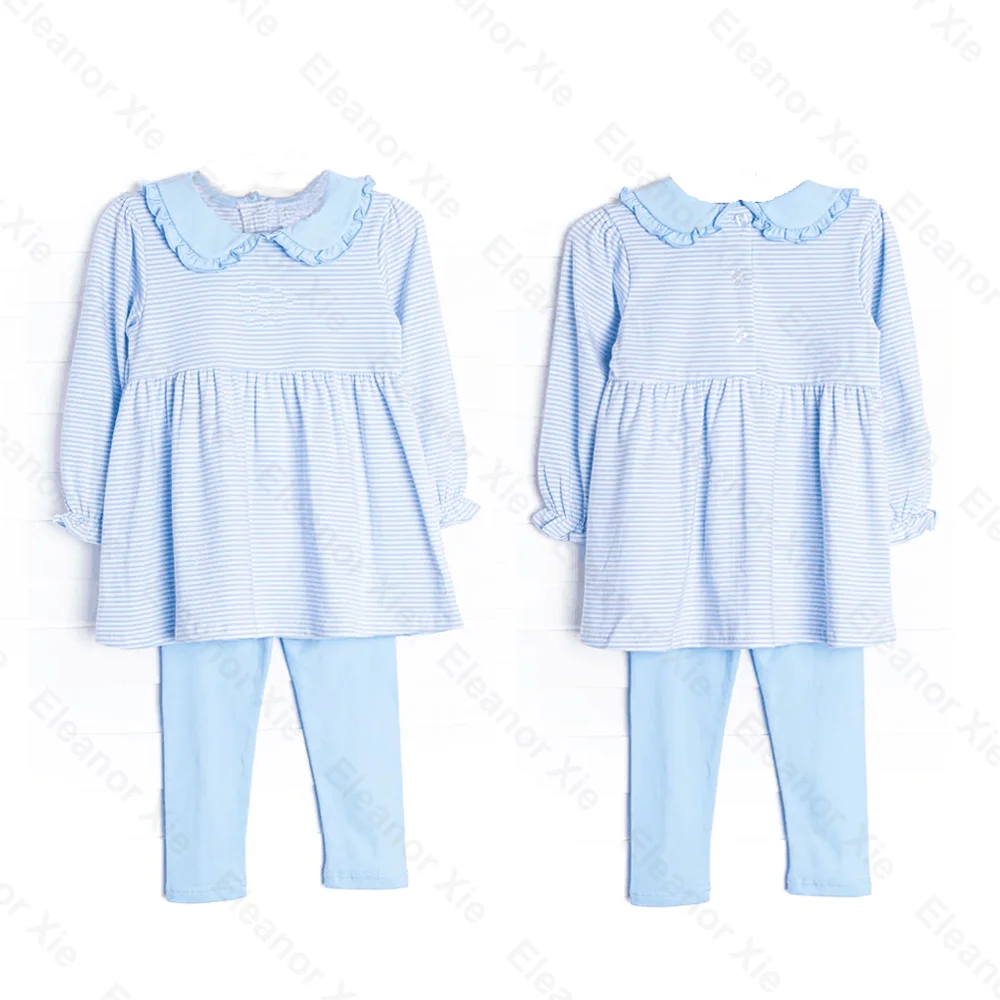 Wholesale autumn children toddler girls clothing sets knitting cotton striped dress and leggings set