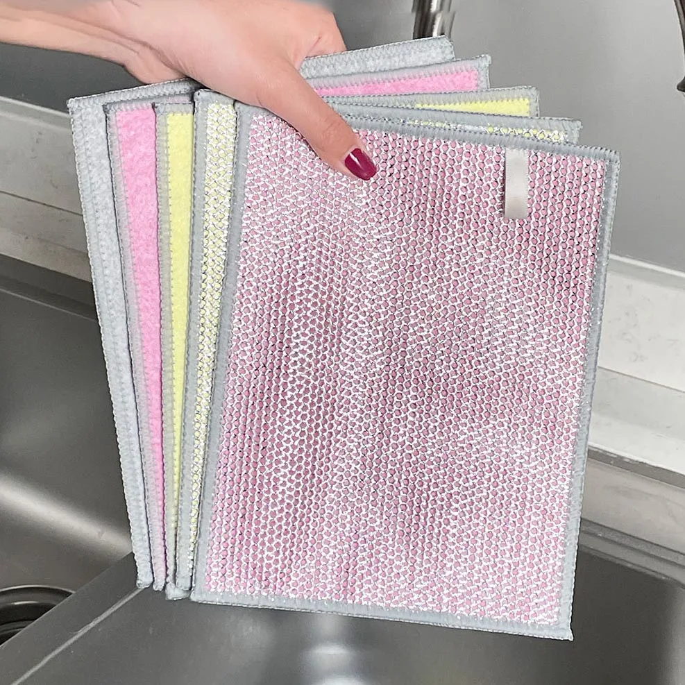 DS3727 Multipurpose Metal Steel Wire Dish Towel Dishwashing Rags Non Scratch Wire Dish Cloth Double-Layer Steel Wire Dishcloth