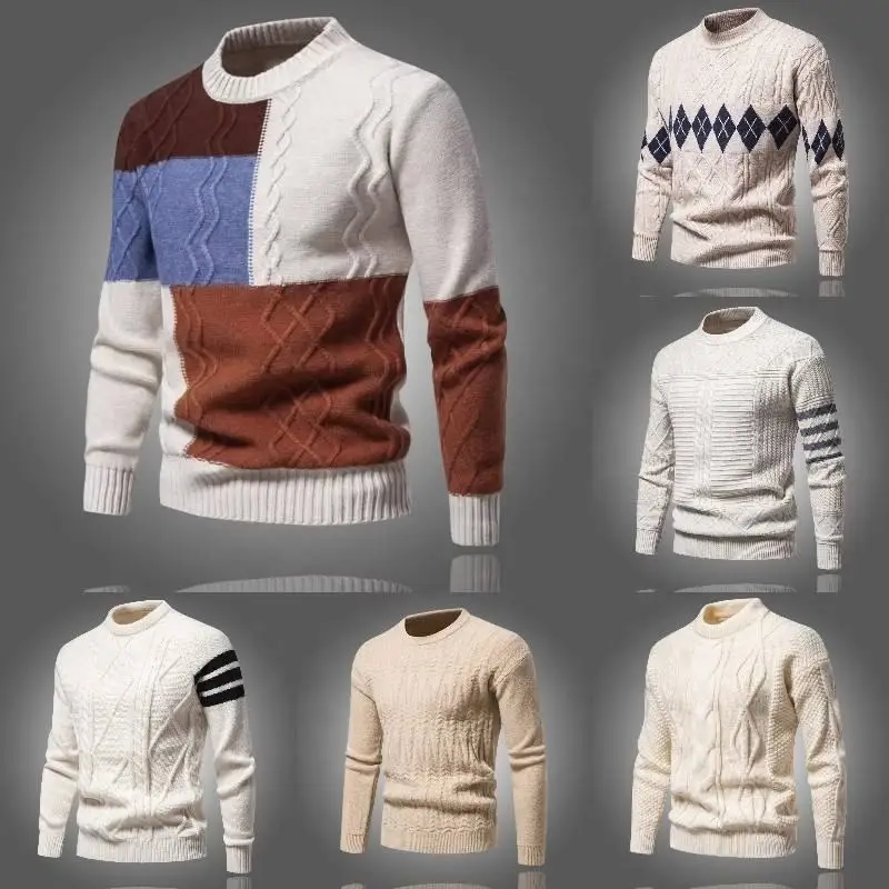 Winter Custom Logo Oem Jacquard Knitwear Men Clothes Crew Neck Cotton Men Pullover Sweater