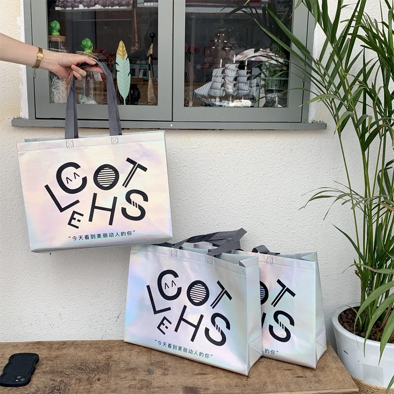 No MOQ metallic laminated pp non woven shopping bag gold non woven dress packaging tote bag advertising bag