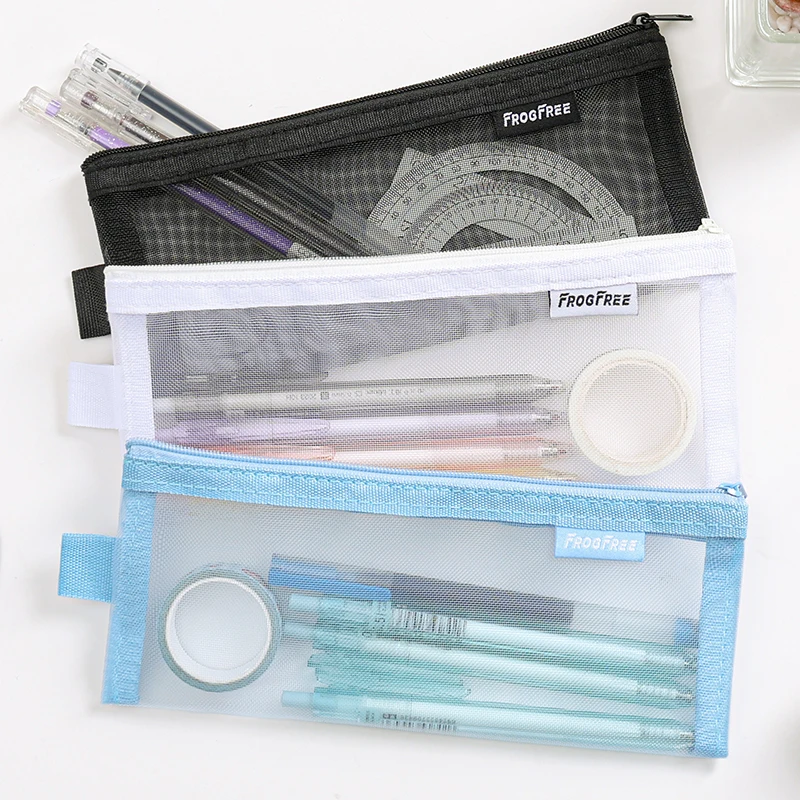 Factory wholesale custom multi-color zipper mesh bags school and office supplies makeup bags pencil pen bags
