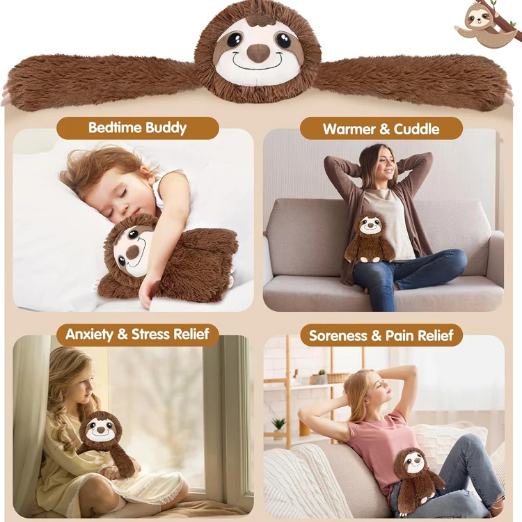 Trending Products 2024 New Arrivals Animals Sloth Plush Microwavable Stuffed Animal Heated Pad for Cramps