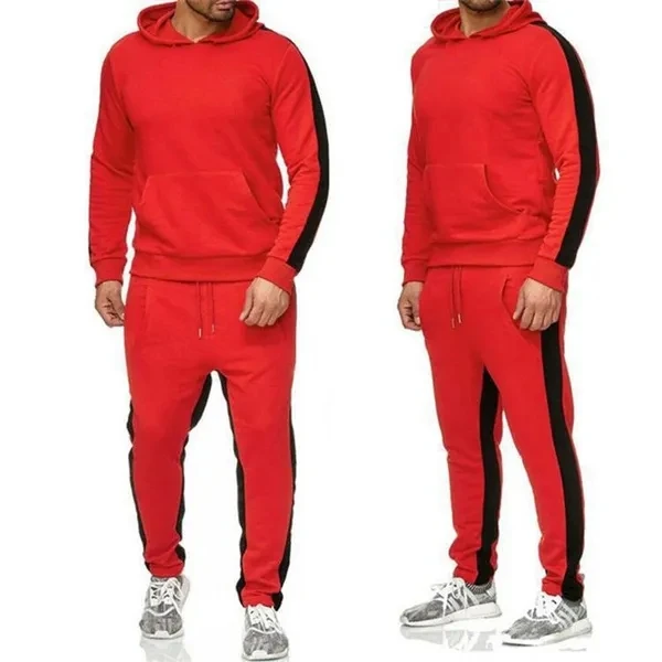 Active Male  2 Piece  Full Zip Winter Sports Jogging Suits  Athletic Tracksuits Running Sweatsuits With Hood
