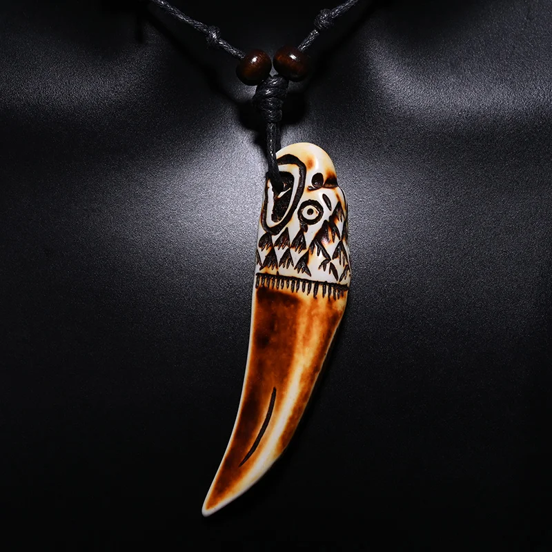 FX045 Imitation ivory necklace Primitive tribal totem pendant eagle Choker Retro Jewelry style Yak Bone necklace Amulet Gift