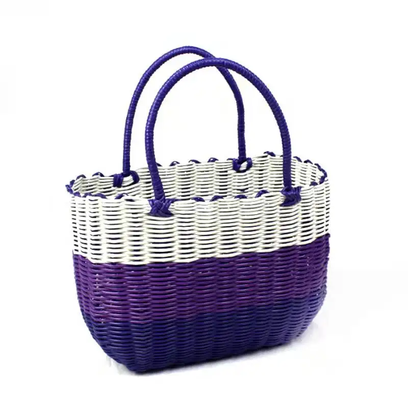 Manufacture Custom Size Colorful Laundry Plastic Rattan Woven Storage Basket