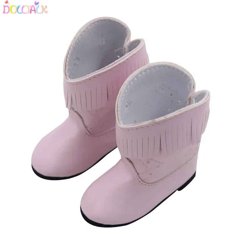 Заводское модное 18-дюймовые xiafu кукла с высоким берцем с кисточками красного цвета на толстом каблуке; Зимняя обувь в кукольном стиле